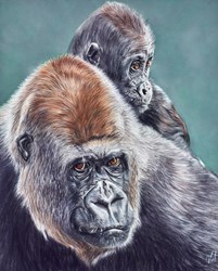 Piggy Back by Valerie Simms - Original Drawing on Mounted Paper sized 16x20 inches. Available from Whitewall Galleries